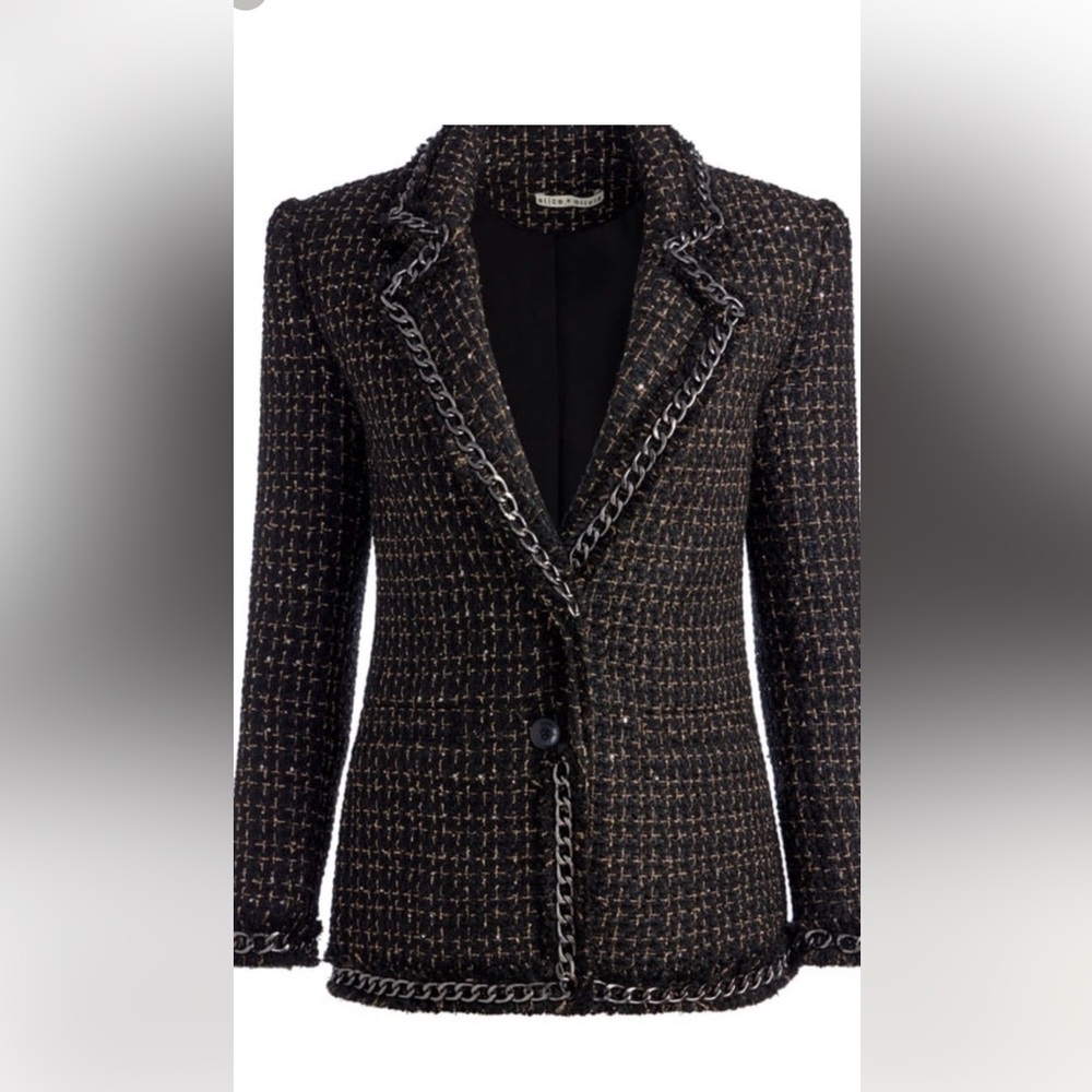Alice + Olivia Shan Tweed Blazer in a Wool Blend